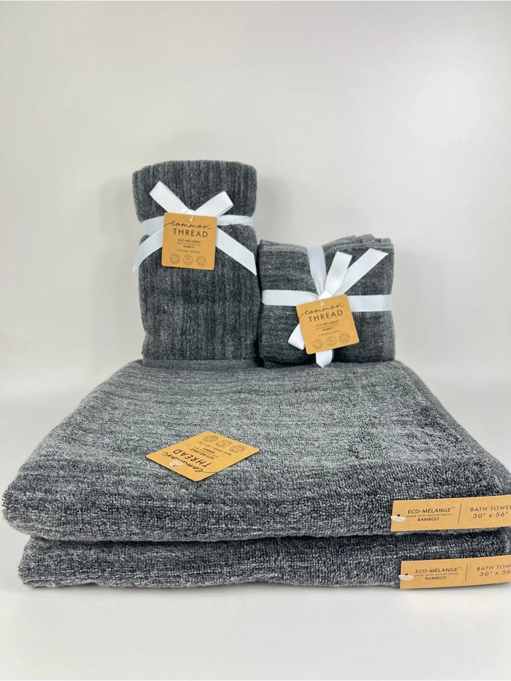 Common Thread Bamboo Bath Towel Set Dark Grey Eco Melange Cotton 9 Pc Set NEW